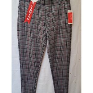Maze Collection Scuba Slimming Pants Grey Red Plaid Tapered Leg Trouser Womens S